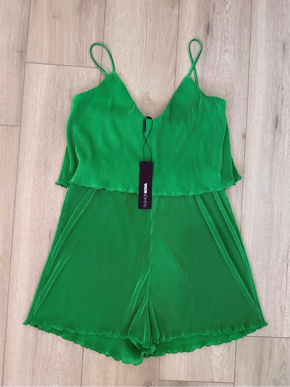 Fashion Nova Adriana Romper Kelly Green Pleated